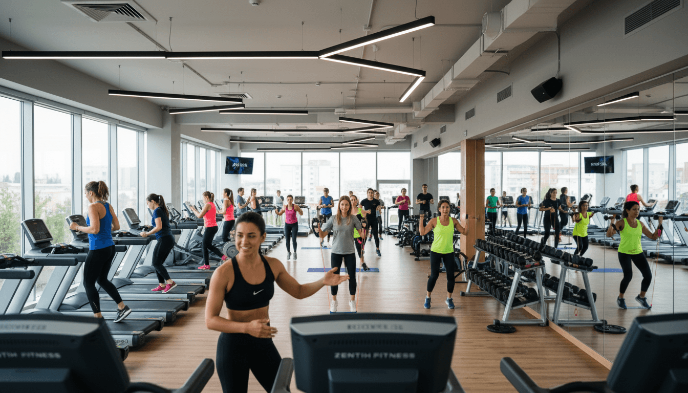 Customer holding AquaFit supplement bottle with fitness equipment in background